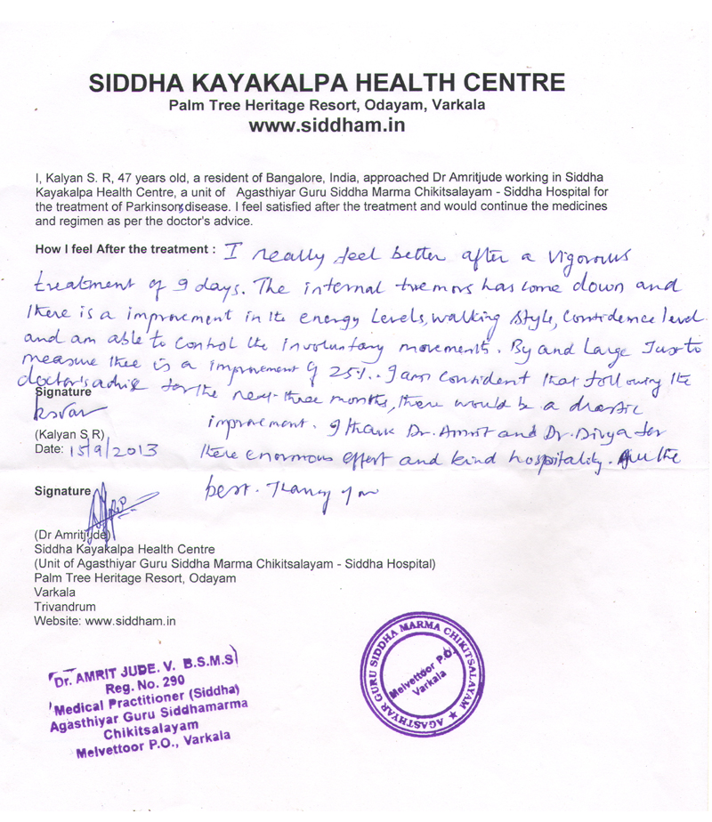 Siddha Treatment Testimonials